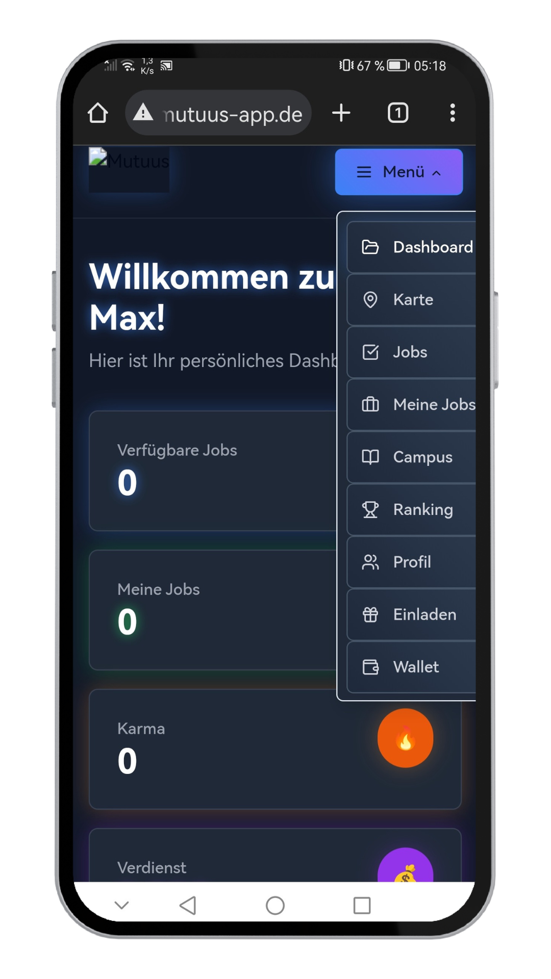 Mutuus App Menü